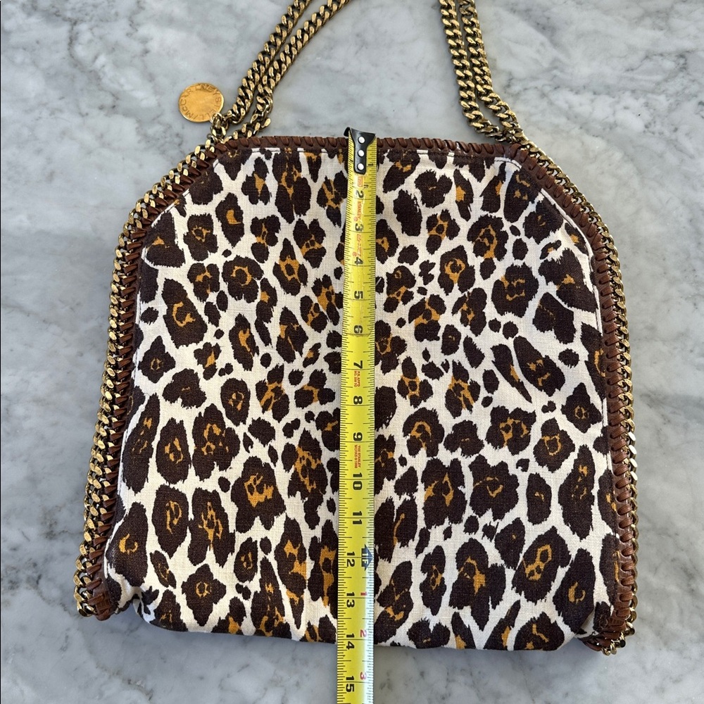 Stella McCartney - Brown Yellow Leopard Print on Cream Canvas Bag & Gold Chain - Picture 15 of 17